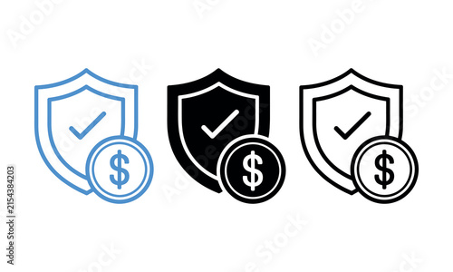 Secure payment and money protection icons with checkmarks