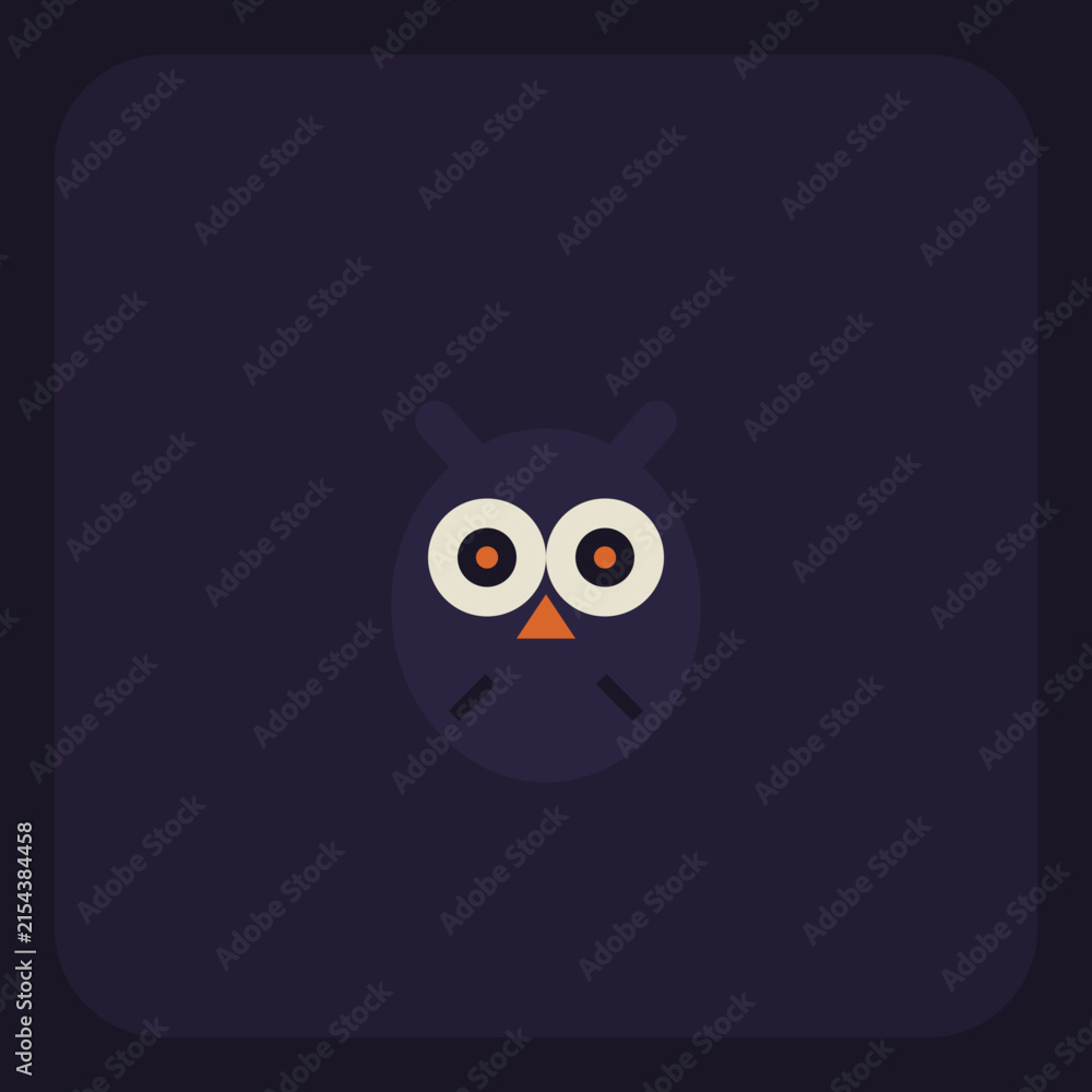 Fototapeta premium Spooky owl with glowing eyes icon in dark style
