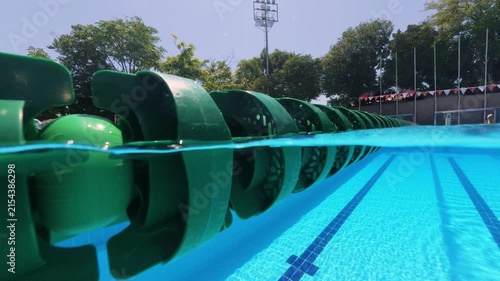 Split View Close Up of Green Lane Divider in Outdoor Swimming Pool