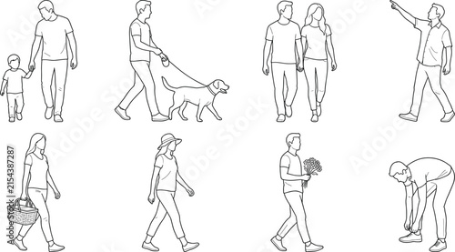 People Outdoor Poses CAD Technical Drawing Vector Set Architectural Elevation Entourage Bundle