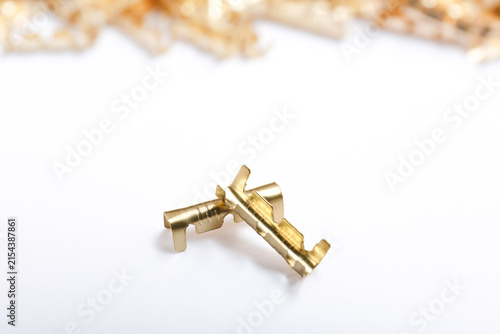 Fotografie Two brass connectors on white background