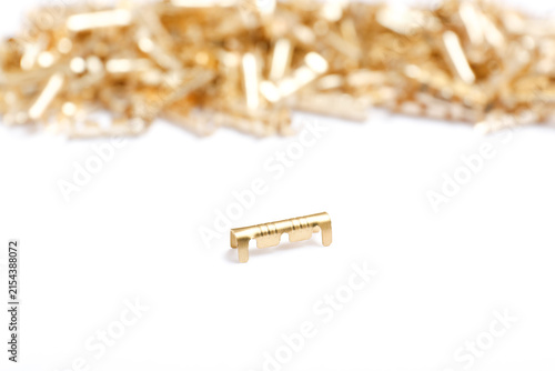 Obraz na płótnie Brass electrical connector with blurred background