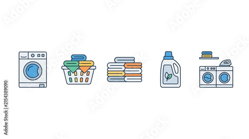 Laundry and Cleaning Icons Set Isolated