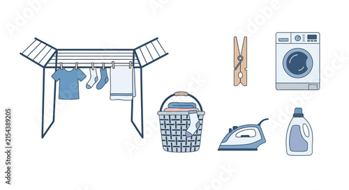 Laundry day cartoon icons set
