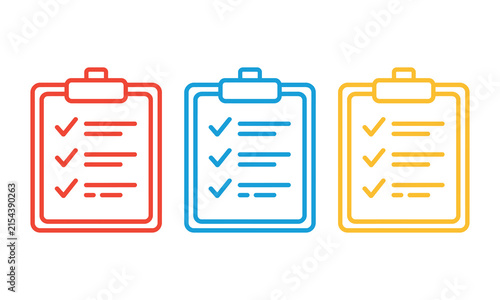 Colorful checklists in three clipboard icons