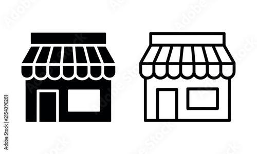 Minimalist black and white shop storefront icons side by side
