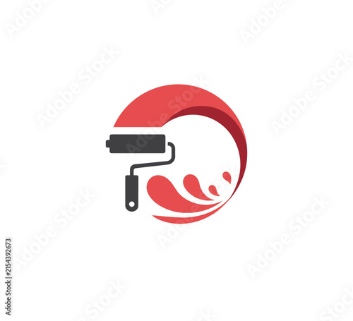 Red Paint Roller And Splash Logo Template For House Painting Service, Home Renovation, Interior Design, Construction Maintenance And Decorator Brand Identity