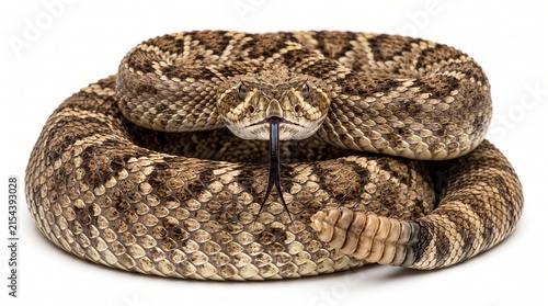 snake viper reptile diamondback venomous danger predator wildlife fauna scaled scales skin pattern texture brown tan black white background isolated studio shot macro close up head
