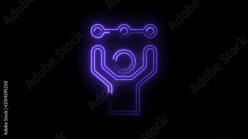 Abstract neon glowing human figure with connected circles symbolizing network connection icon