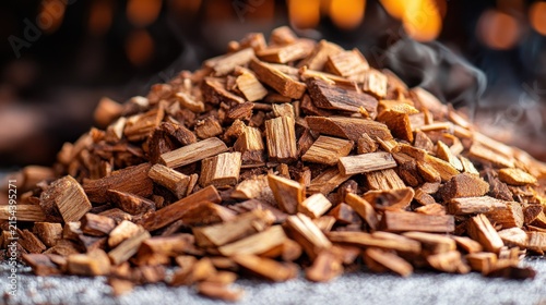 Pile of wood chips, smoky aroma
