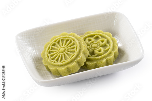 Traditional Chinese mung bean cake isolated on white background with clipping path