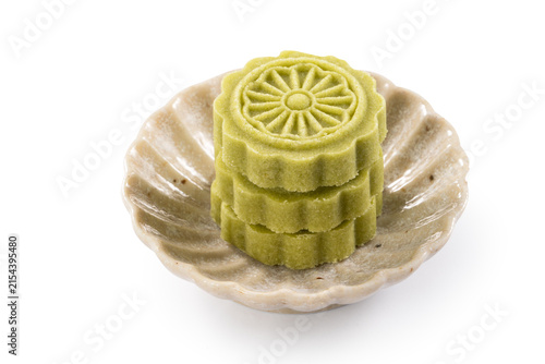 Traditional Chinese mung bean cake isolated on white background with clipping path