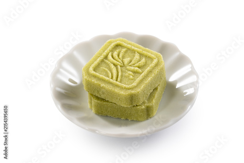 Traditional Chinese mung bean cake isolated on white background with clipping path