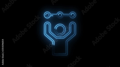 Abstract blue neon glowing human figure icon with connected circles representing network or data