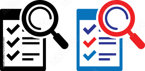 Vector illustration of Document audit icons, checklist with magnifying glass, business inspection vector set isolated on Transparent Background