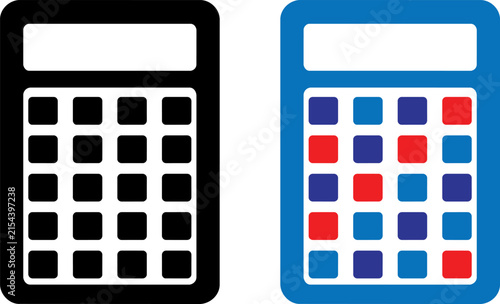 Vector illustration of Calculator vector icons, electronic math tool set, blue and black accounting device symbols isolated on Transparent Background