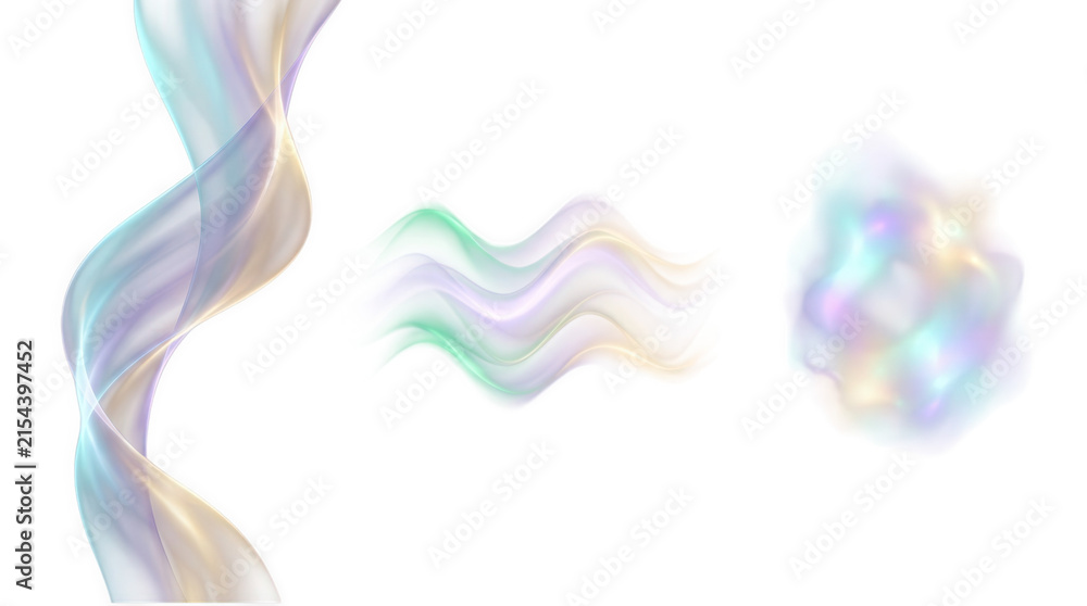 Fototapeta premium Three Luminous Aurora Effects Floating on a White Background