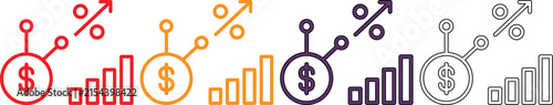 Modern financial growth and investment icons with dollar signs arrows and bar charts illustrationcolorful economic development and profit increase vector graphics for business presentations