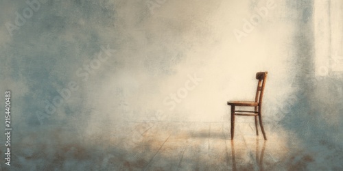 Minimalist watercolor artwork of lonely chair in room near light