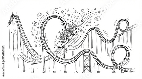 Hand drawn scribble doodle vector of a fun amusement park roller coaster loop track