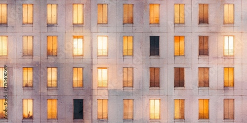 Abstract urban architecture background with glowing warm windows at night
