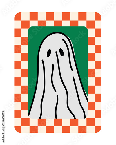 Obraz na plátně Halloween ghost in a checkered frame