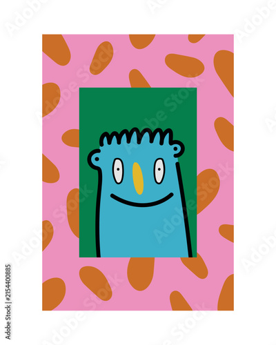 A funny, whimsical monster in a photo frame. Isolated vector illustration. Perfect for Halloween designs, greeting cards, prints, and stickers.