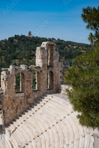 Amphitheater and surrounding hills at the Acropolis in Athens

