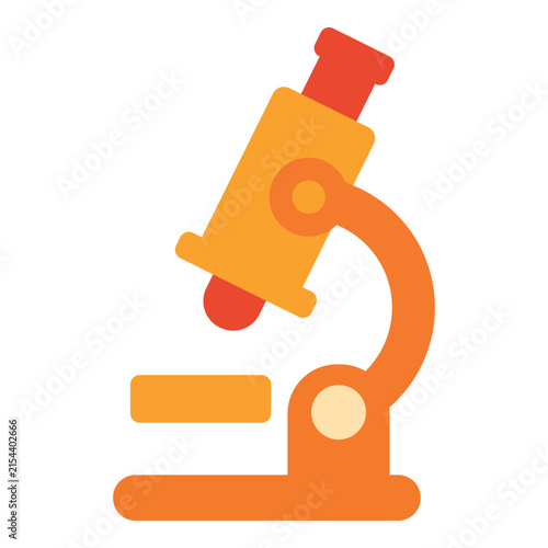 Flat design microscope illustration in vibrant orange and yellow colors for science