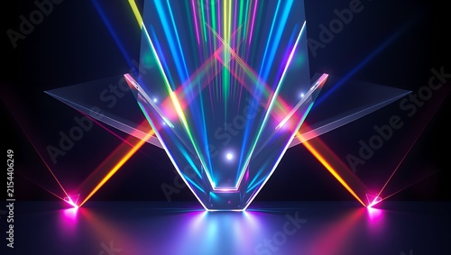 Plakat Abstract Rainbow Light Dispersion on Dark Background Glass Prism Refraction Energy Concept