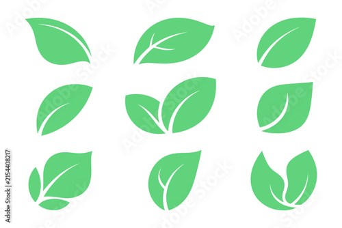Leaf Sprout Icons, green leaves, plant, eco, vegan, fresh herb, organic, natural, healthy, and sustainability symbols in clean SVG vector style.  