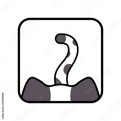Playful cartoon cat tail sticking up from behind a square frame border element