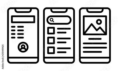 Mobile App Interface Wireframe Icon Set