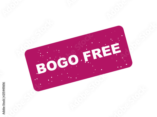 Pink rectangular stamp with bogo free text on black background