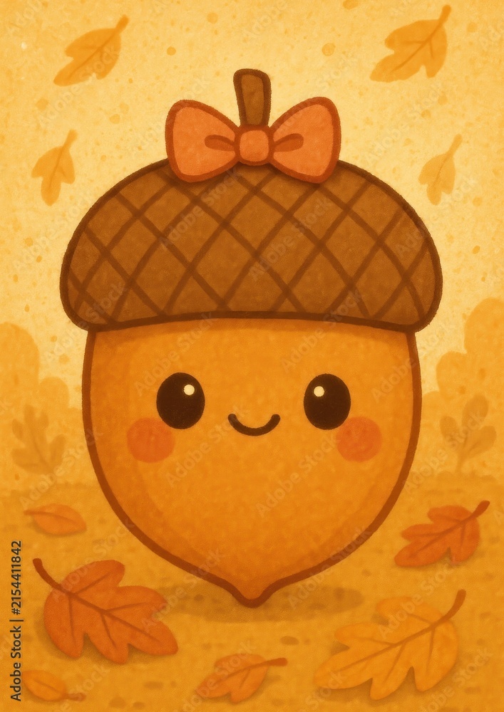 Obraz premium Cute acorn with smiling face.