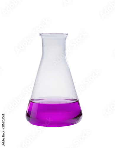laboratory flask with purple liquid isolated on a transparent background