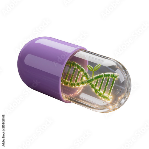 Glowing DNA Capsule with Growing Plant Symbol