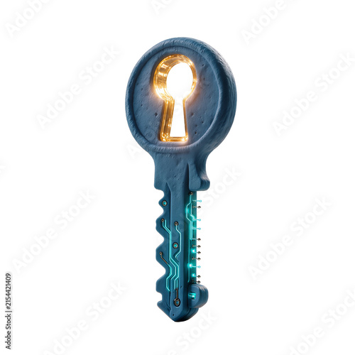 Futuristic Key with Glowing Digital Circuit