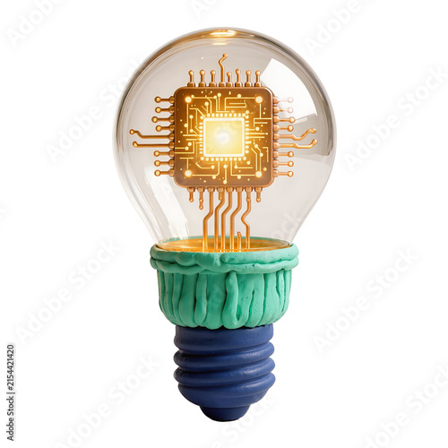 Glowing Microchip Inside Futuristic Lightbulb