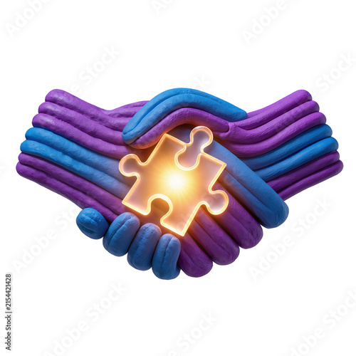Glowing Puzzle Piece Between Collaborative Hands