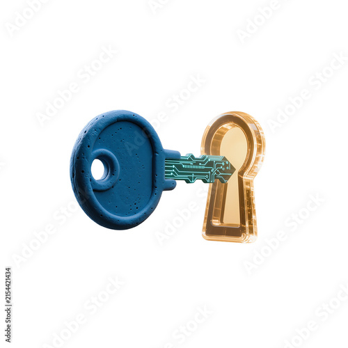 Futuristic Key Entering Glowing Digital Keyhole