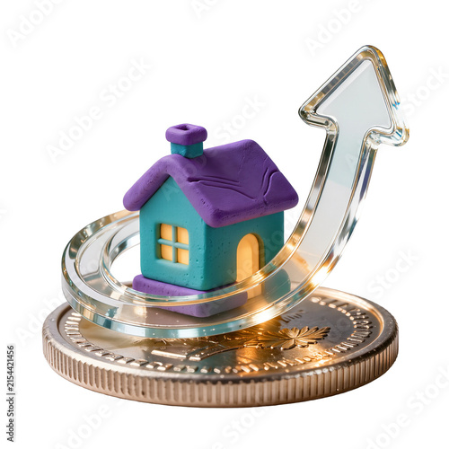 Glowing House on Coin with Rising Arrow