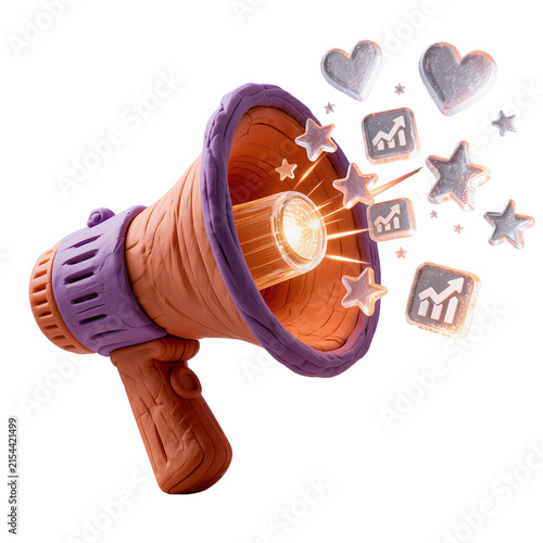 Colorful Megaphone with Glowing Growth Symbols