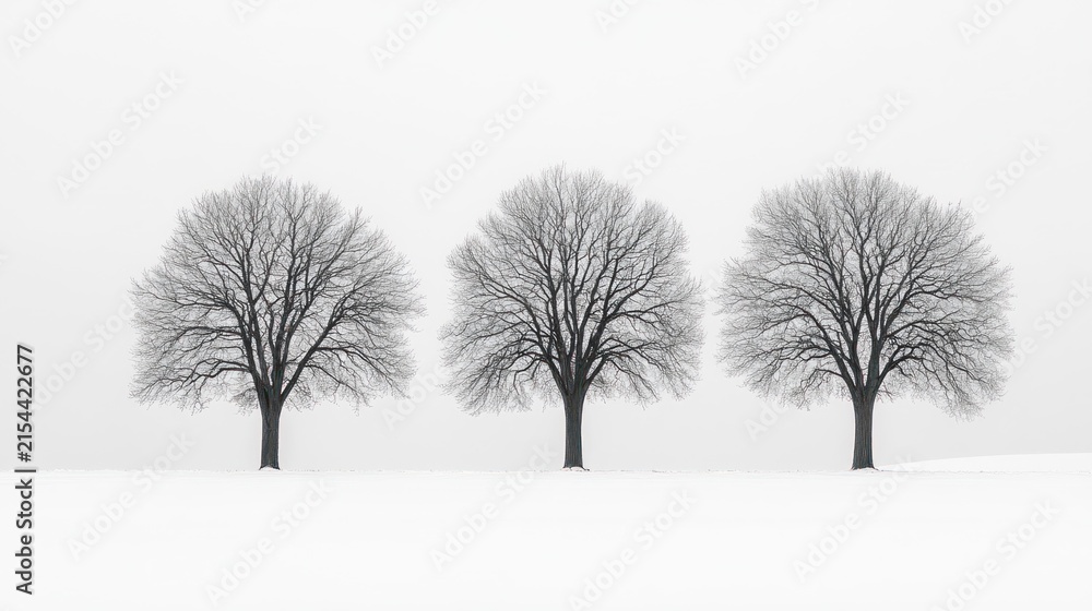Fototapeta premium Three bare trees in a snowy landscape