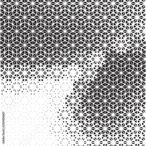 Geometric halftone pattern with hexagonal grid and gradient transition vector background