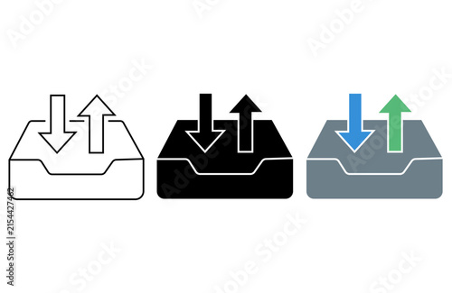 Foto Inbox and outbox document tray icon set for incoming and outgoing messages downl