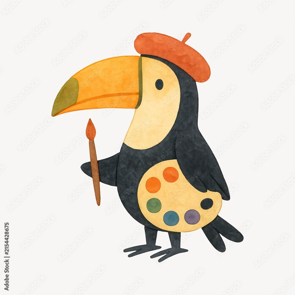 Fototapeta premium Artistic toucan with paintbrush