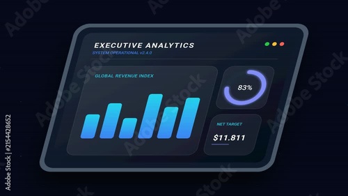 Executive Business Analytics Dashboard with Growing Financial Data Charts on Digital Tablet UI