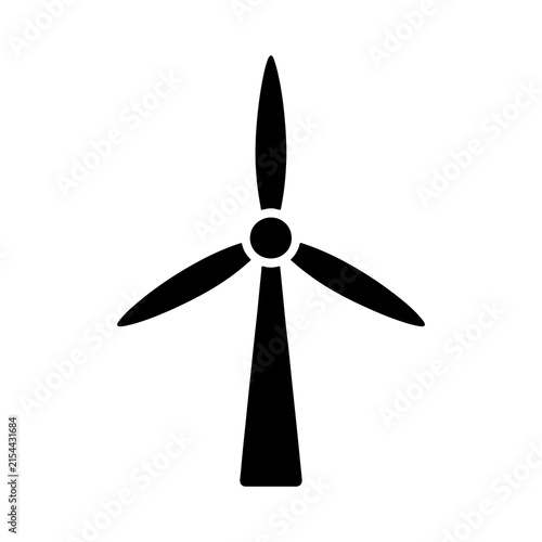 Wind Turbine Icon with Three Blades and Central Hub on White Background and Symbol and Renewable and Energy and Power