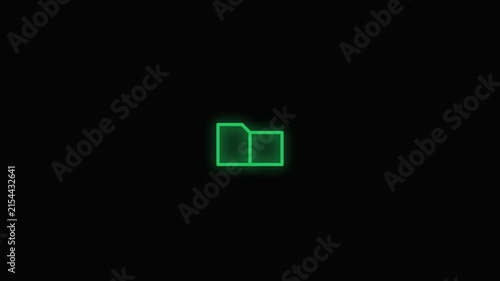 Neon Green Digital Folder Icon Animation on Black Background.